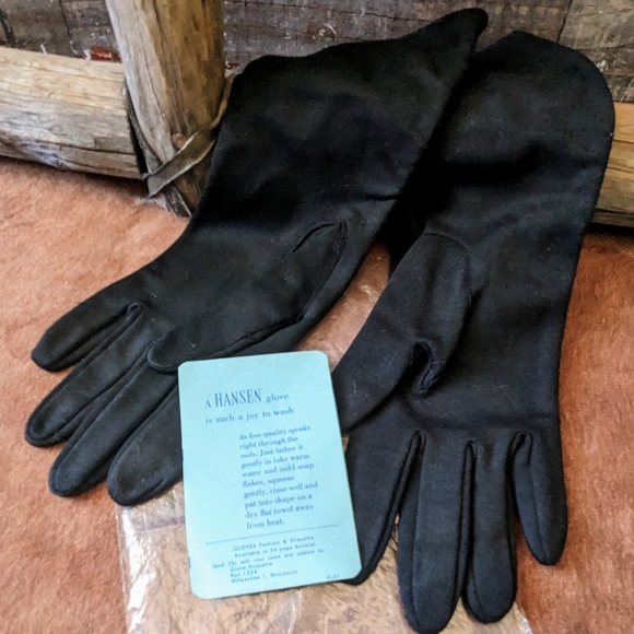1940's Hansen Black Long Nylasuede Art Deco Style Gloves - Picture 2 of 10